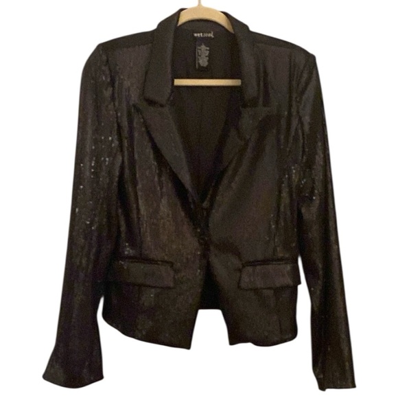 Wet Seal Sequins Black Blazer Jacket with Structured Shoulders size Juniors L - Picture 1 of 8